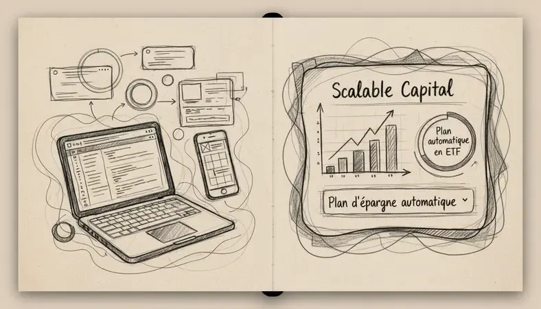 Tableau de bord Scalable Capital montrant un plan d'épargne automatique en ETF avec graphique de performance