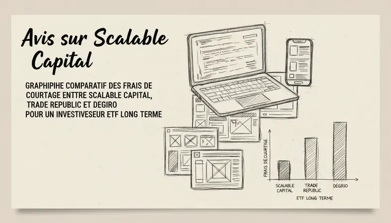 Graphique comparatif des frais de courtage entre Scalable Capital, Trade Republic et Degiro pour un investisseur ETF long terme