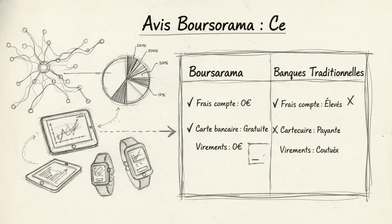 Tableau comparatif des frais bancaires entre Boursorama et banques traditionnelles françaises