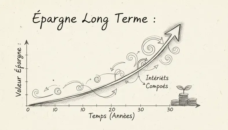 Graphique illustrant la croissance de l'épargne long terme grâce aux intérêts composés sur 30 ans