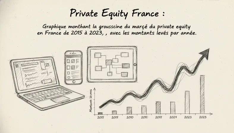 Graphique montrant la croissance du marché du private equity en France de 2015 à 2023, avec les montants levés par année