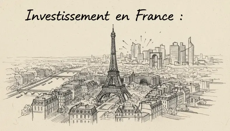 Vue aérienne de Paris avec la Tour Eiffel et le quartier financier de La Défense en arrière-plan, symbolisant l'investissement en France