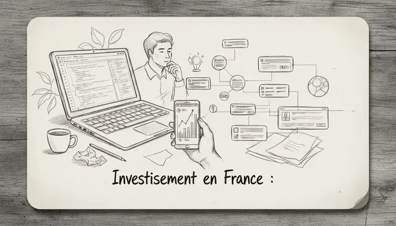 Personne utilisant une application mobile de bourse et un ordinateur portable pour gérer son portefeuille d'investissement en France