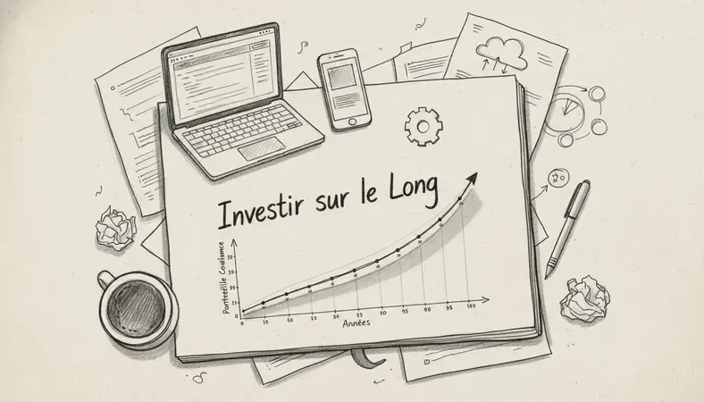 Graphique montrant la croissance d'un portefeuille d'investissement sur 20 ans avec une courbe ascendante régulière