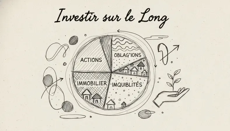 Tableau de répartition d'un portefeuille diversifié entre actions, obligations, immobilier et liquidités