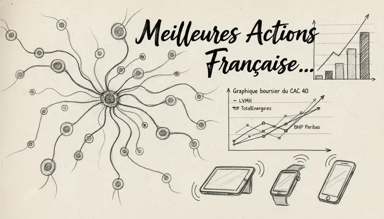 Graphique boursier du CAC 40 avec des actions françaises emblématiques comme LVMH, TotalEnergies et BNP Paribas