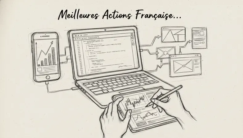 Investisseur analysant des graphiques financiers et des rapports d'entreprises françaises sur un écran d'ordinateur