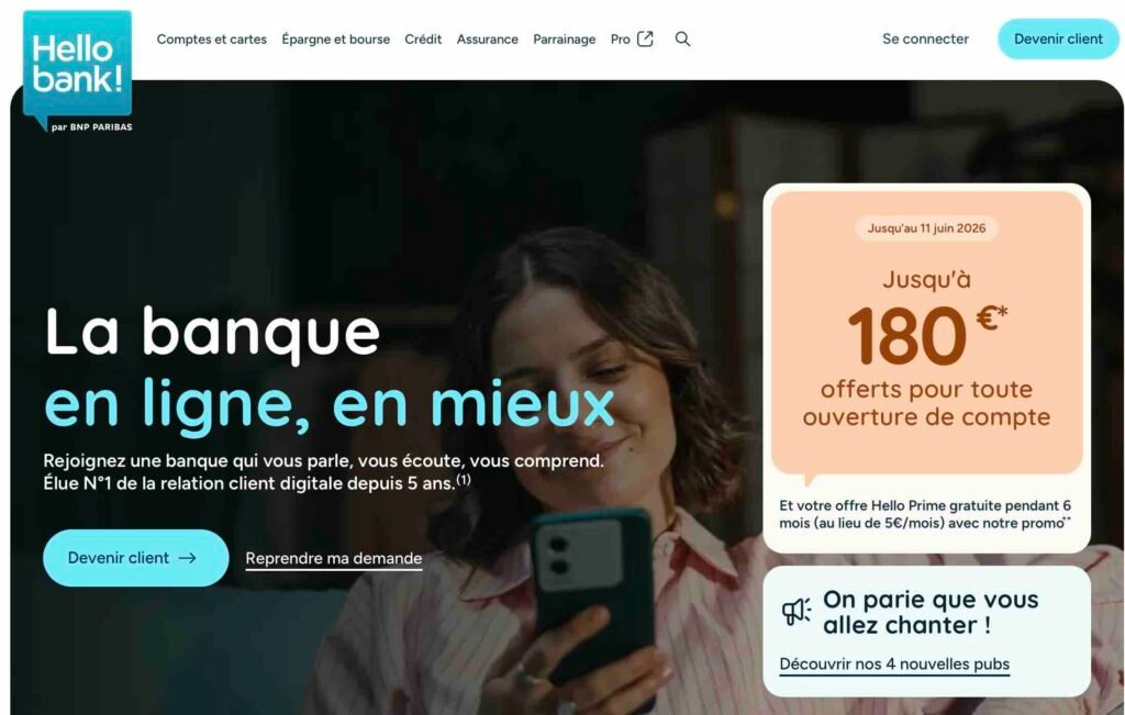 La banque en ligne Hello Bank, offre de 180euros offerts