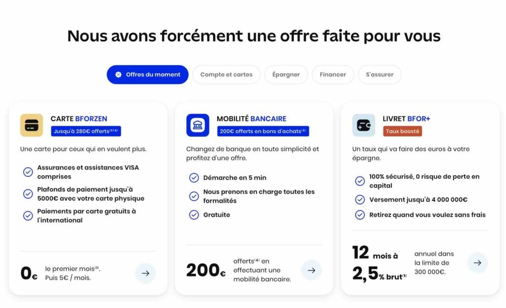 Les conditions tarifaires BforBank au 1er avril 2026 : compte courant gratuit, BforZen à 5 €/mois, frais d'inactivité de 30 €/an